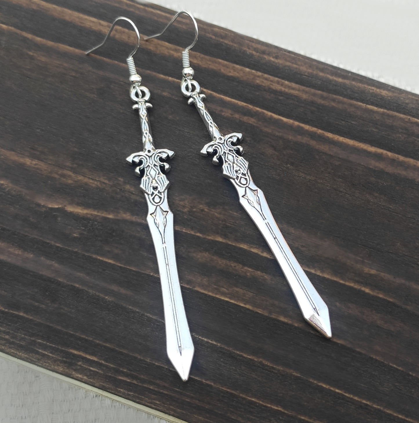 Fantasy sword earrings for gamers, roleplayers, and alt or gothic style.