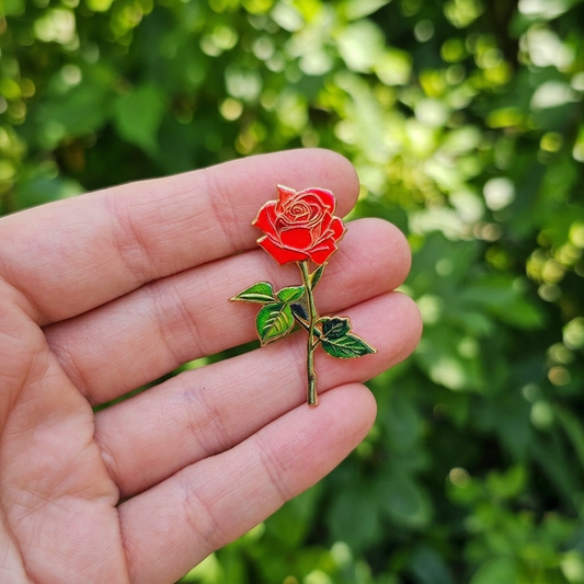 Red Rose Flower Pin - Botanical Vintage Floral Brooch for Women