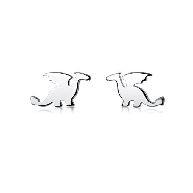 Silver dragon-shaped earrings on a white background