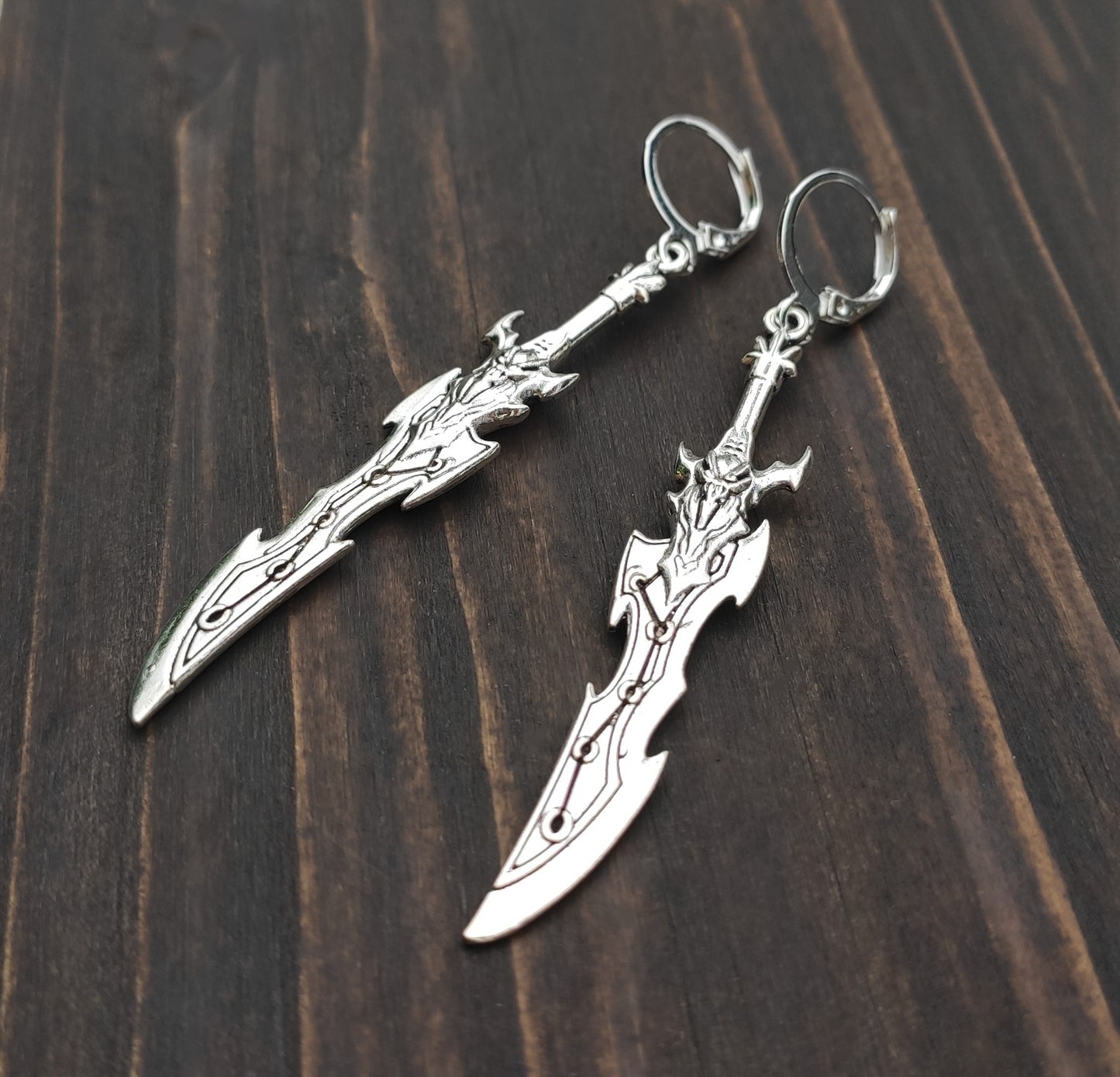Lightweight long sword earrings made of alloy and stainless steel, ideal for anime costumes.