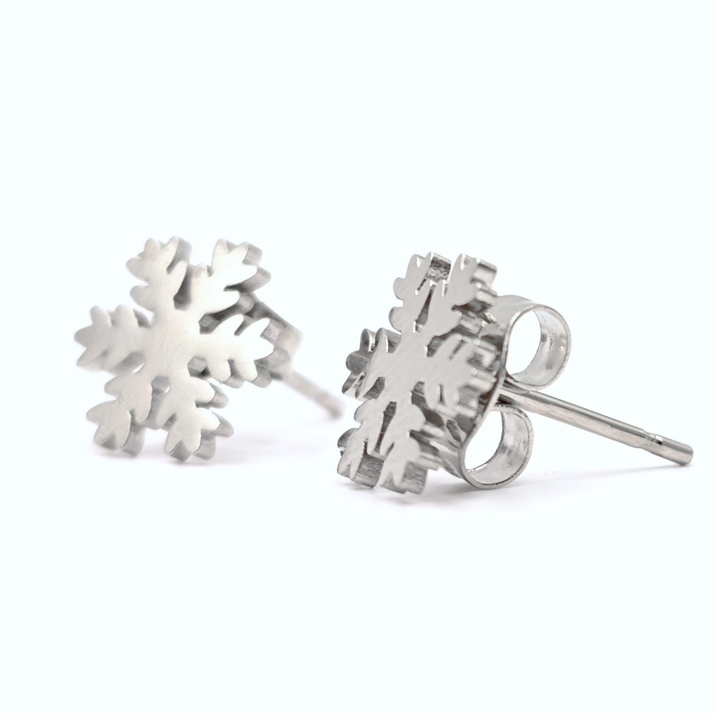 Silver snowflake earrings on a white background, gift for her