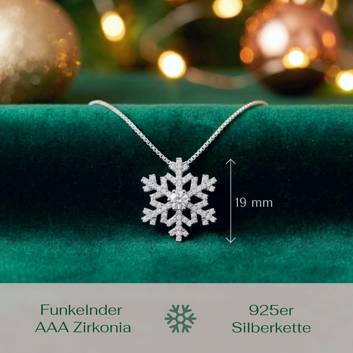 Collar de copo de nieve - Cadena veneciana de plata 925 - Colgante festivo de cristal de invierno para mujer