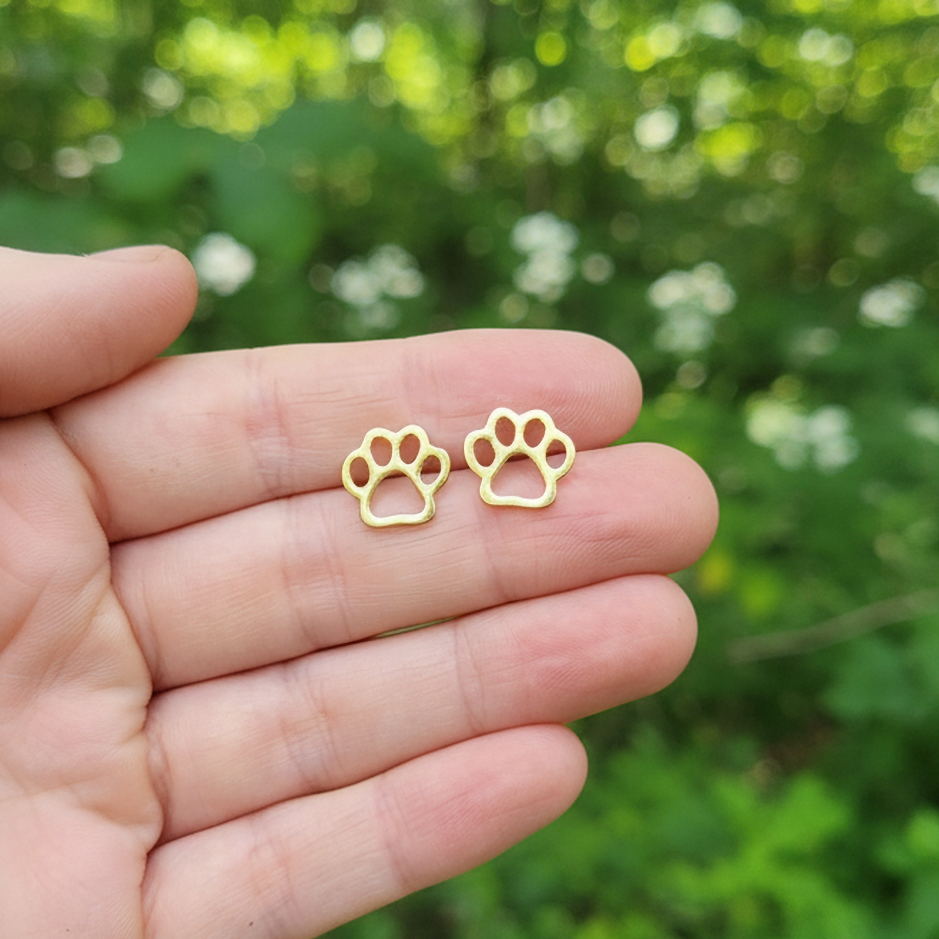 Paw Stud Earrings – Gold Stainless Steel, Cute Gift for Dog Lovers