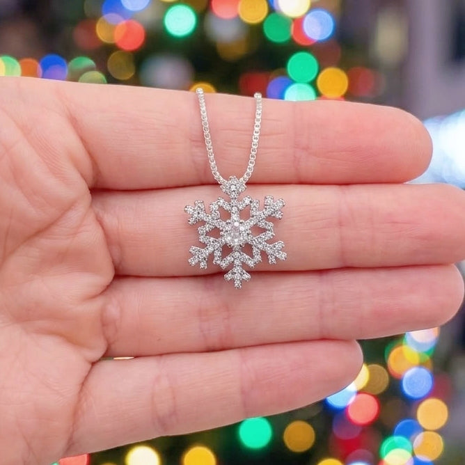 Collar de copo de nieve - Cadena veneciana de plata 925 - Colgante festivo de cristal de invierno para mujer