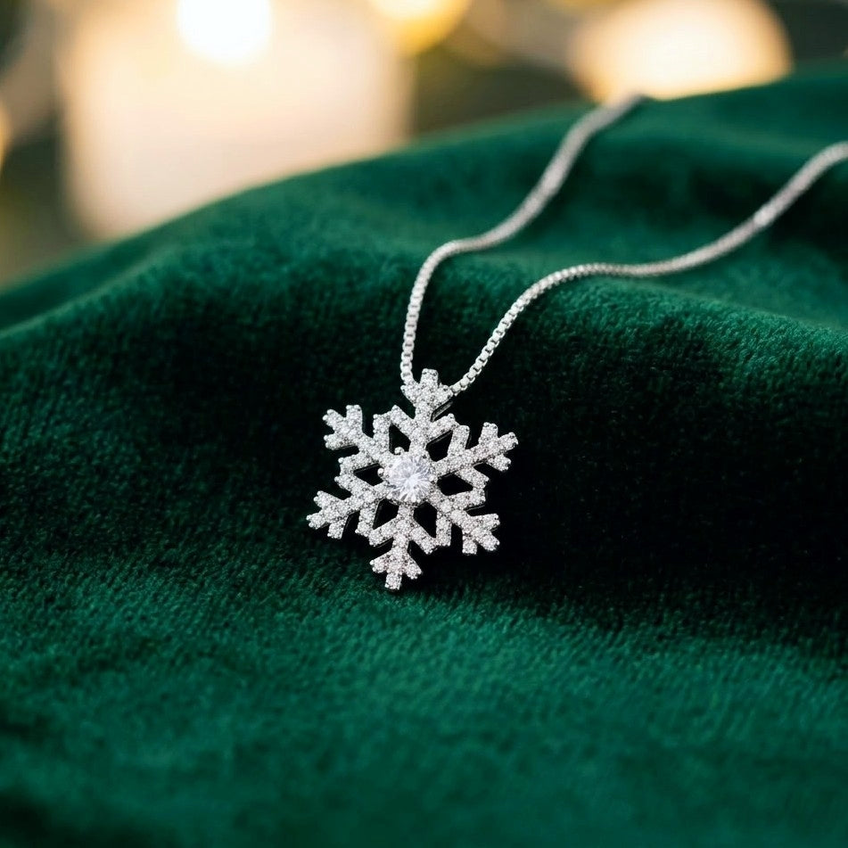 Collar de copo de nieve - Cadena veneciana de plata 925 - Colgante festivo de cristal de invierno para mujer