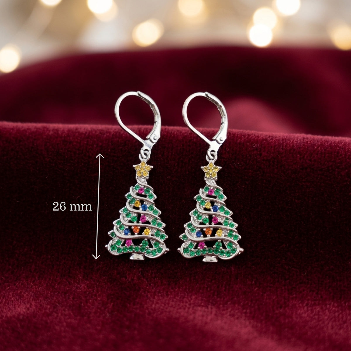 Colourful Christmas Tree Earrings - Festive Crystal Dangle Earrings for Women