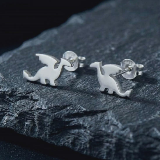 Product overview of silver dragon stud earrings