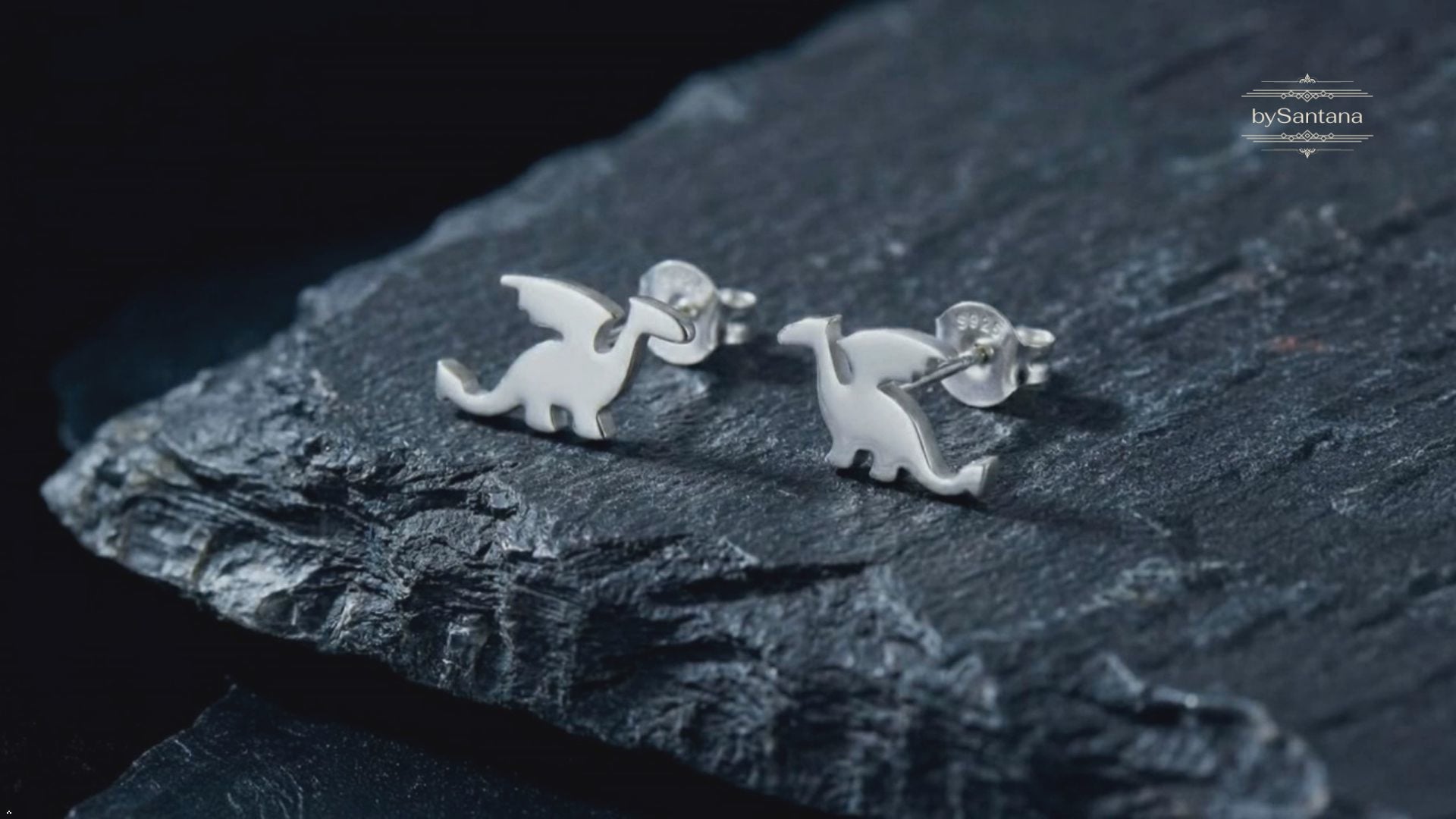 Product overview of silver dragon stud earrings