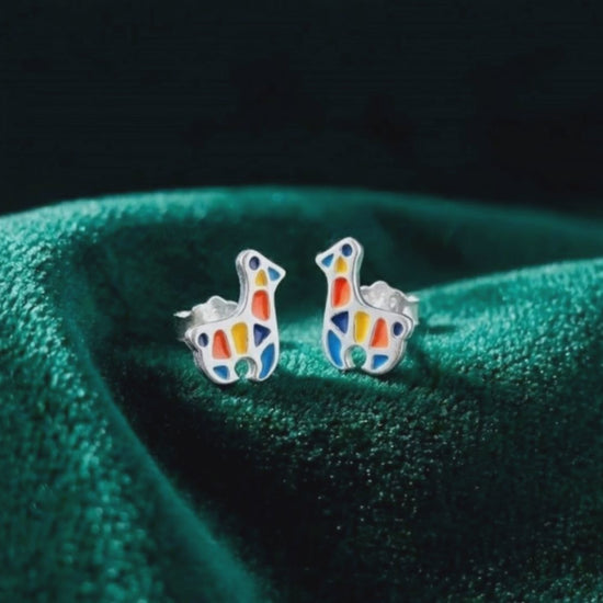 Product overview of silver llama alpaca stud earrings