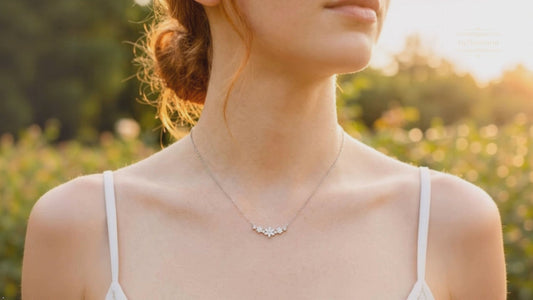 925 Sterling Silver Dainty Flower Necklace – Simulated Diamond 5A Cubic Zirconia - Fine Bar Pendant, Luxury Gift for Women